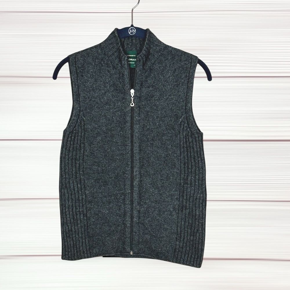 LOTHLORIAN Luxury Possum Merino Knit Vest Full Zip Mock Neck Gray New Zealand XS